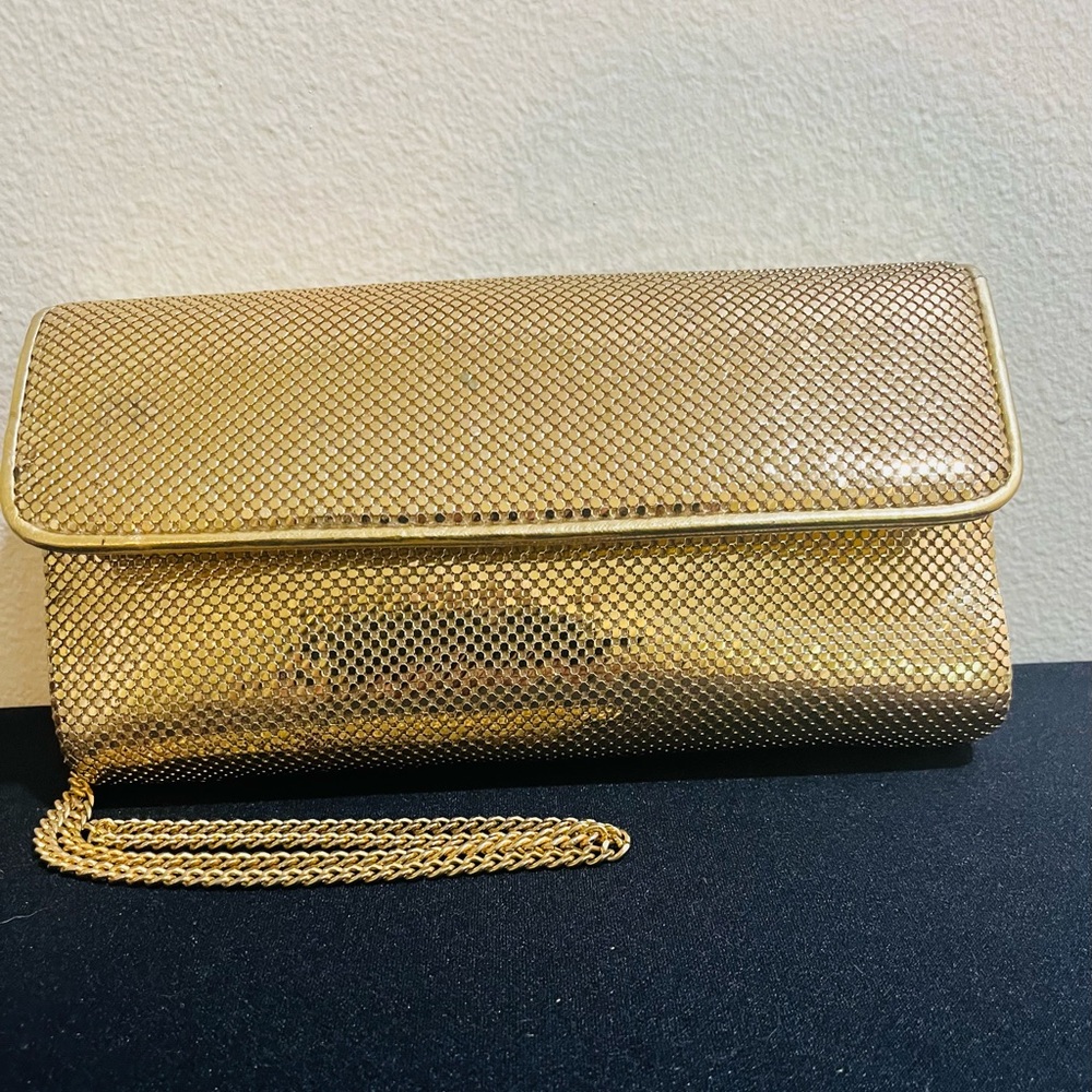 Whiting & Davis Vintage Gold Fluid Liquid Drape Formal Shoulder Bag Clutch Purse - Picture 3 of 9